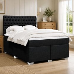 Queen Black Fabric Box Spring Bed with Pocket Sprung Mattress