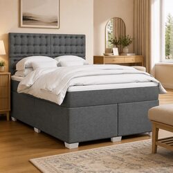 Comfortable Queen Box Spring Bed with Grey Fabric Mattress