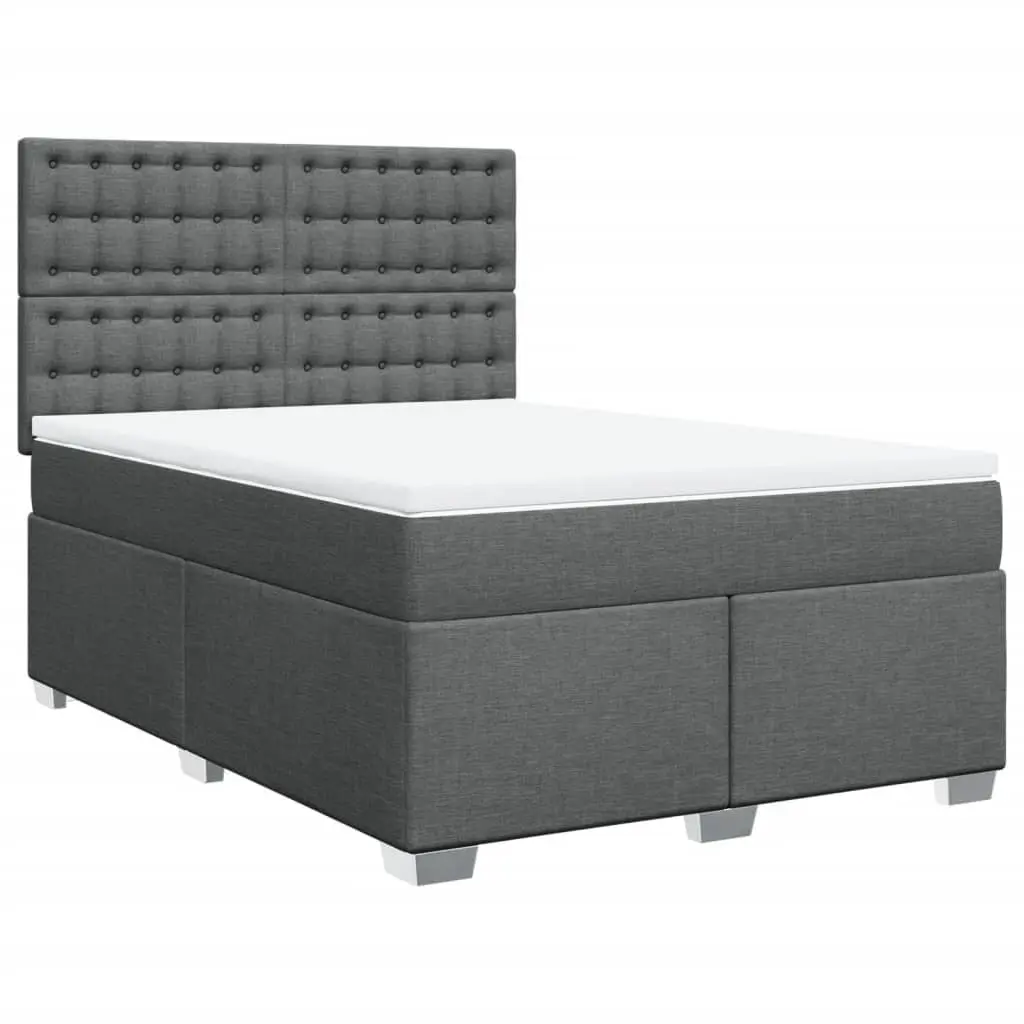 Box Spring Bed Grey Fabric Queen Size Pocket Spring Mattress Adjustable Headboard