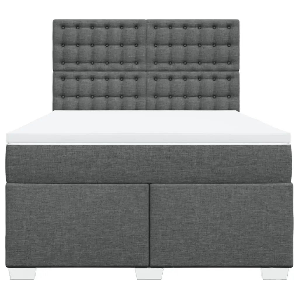 Box Spring Bed Grey Fabric Queen Size Pocket Spring Mattress Adjustable Headboard