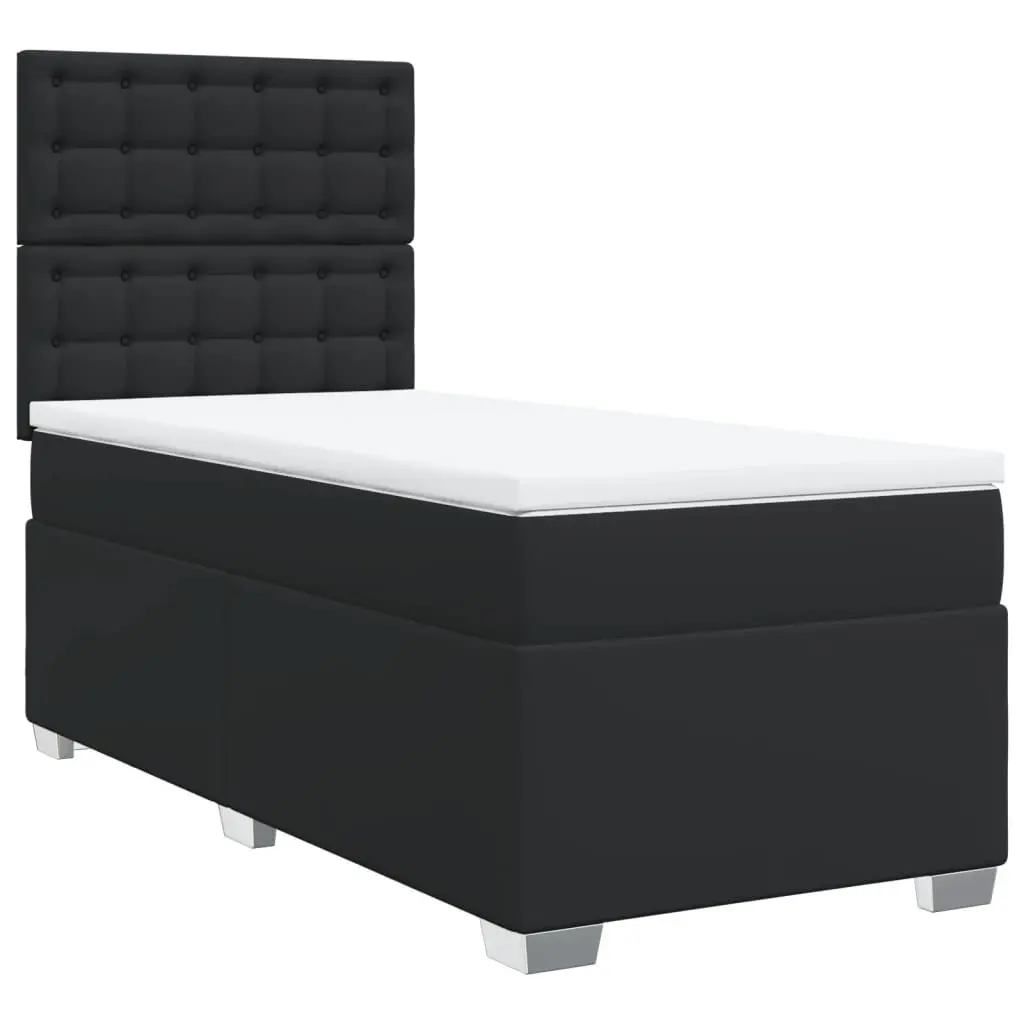 King Single Bed Frame with Mattress Adjustable Headboard Black Faux Leather