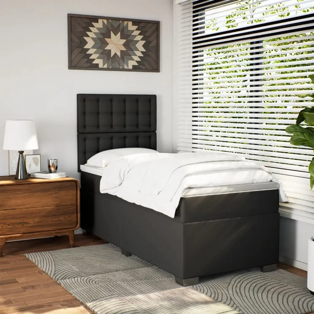 King Single Bed Frame with Mattress Adjustable Headboard Black Faux Leather