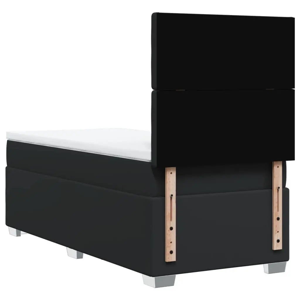 King Single Bed Frame with Mattress Adjustable Headboard Black Faux Leather