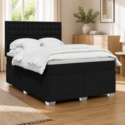 Double Box Spring Bed with Adjustable Headboard in Black