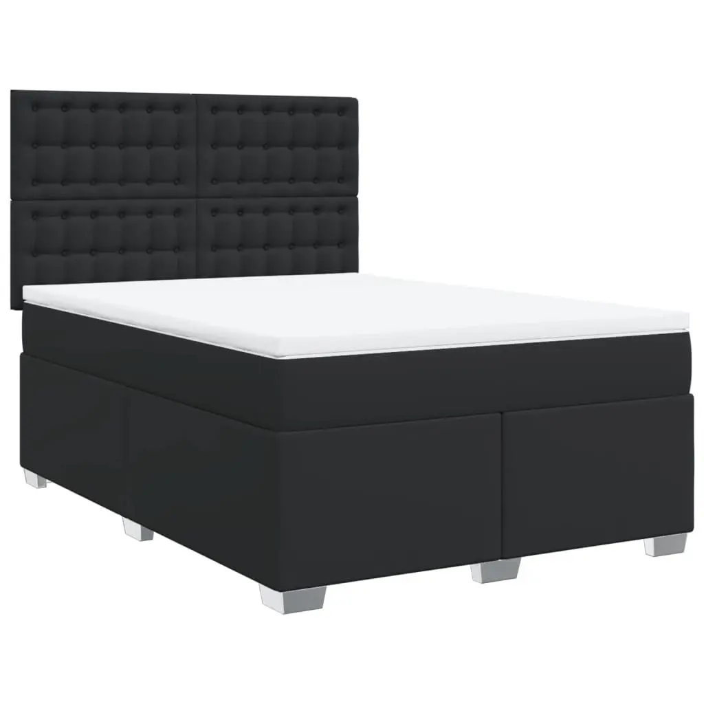 Queen Bed Black Faux Leather Pocket Spring Mattress Height Adjustable Headboard