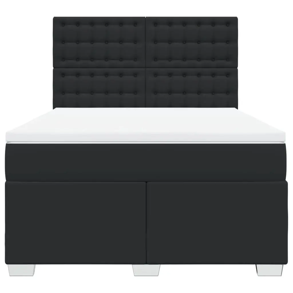 Queen Bed Black Faux Leather Pocket Spring Mattress Height Adjustable Headboard