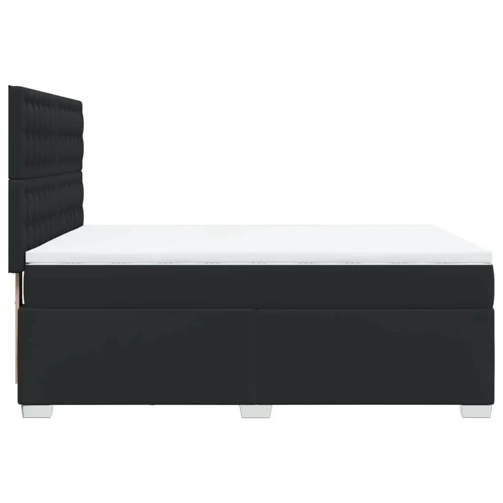 Queen Bed Black Faux Leather Pocket Spring Mattress Height Adjustable Headboard