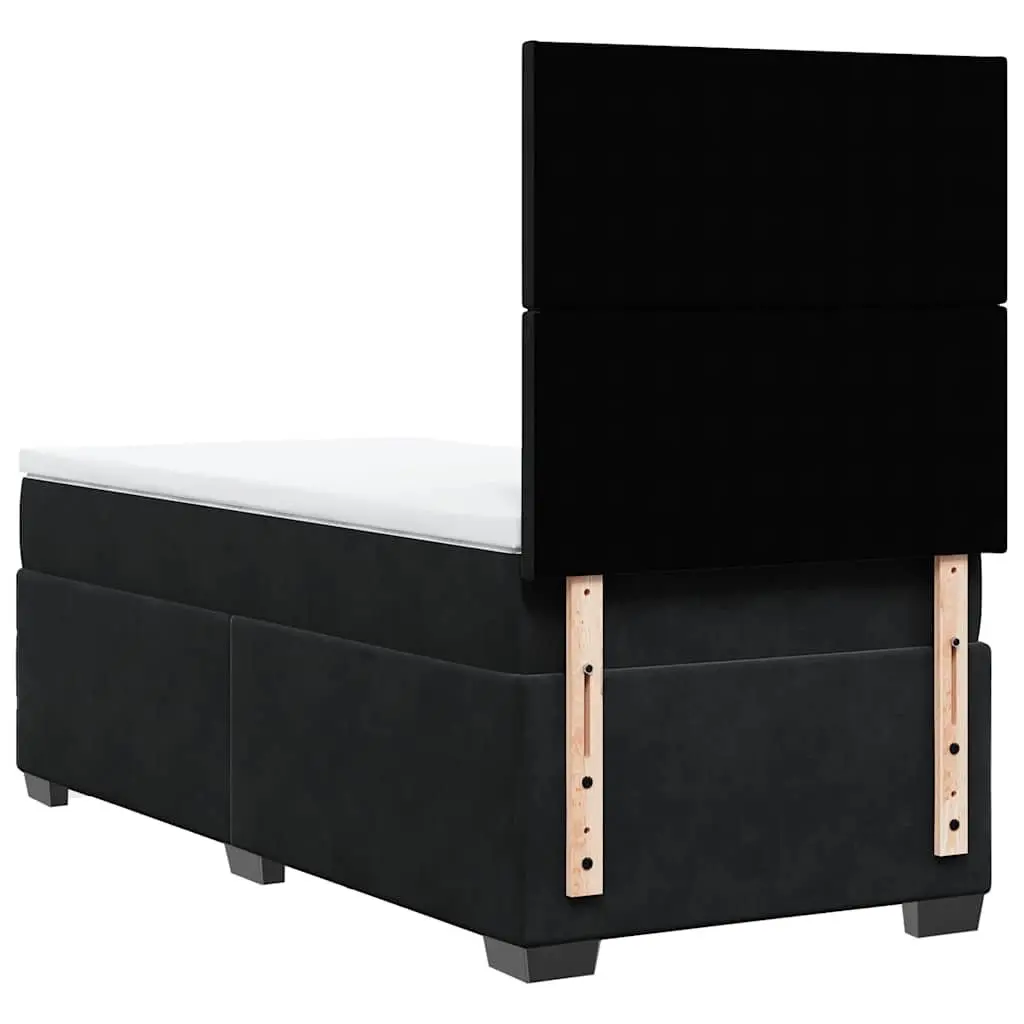 Box Spring Bed with Pocket Mattress King Single Black Velvet Adjustable