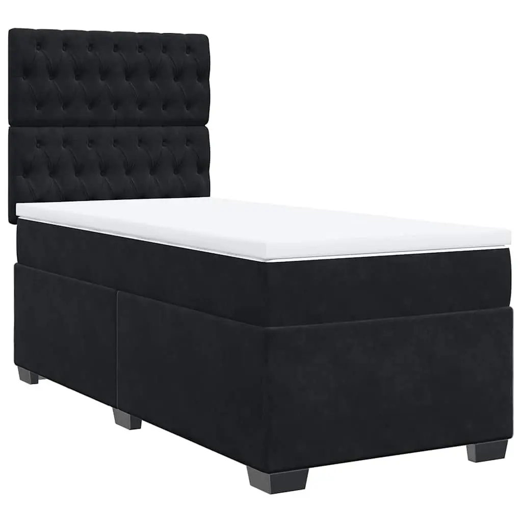Box Spring Bed Pocket Spring Mattress Black King Single Velvet Headboard