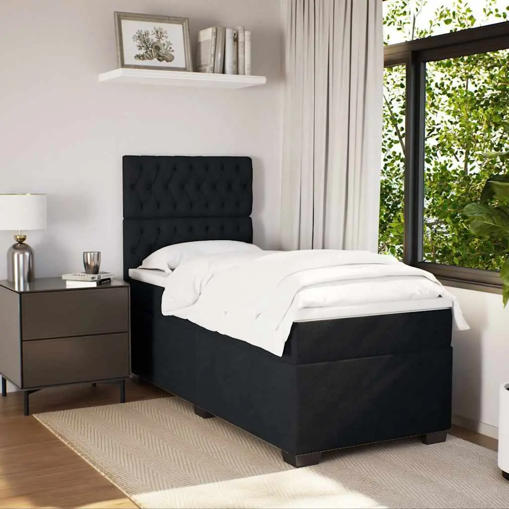 Box Spring Bed Pocket Spring Mattress Black King Single Velvet Headboard