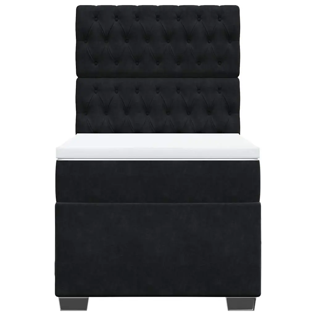 Box Spring Bed Pocket Spring Mattress Black King Single Velvet Headboard