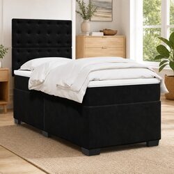 Velvet Upholstered King Single Box Spring Bed with Mattress