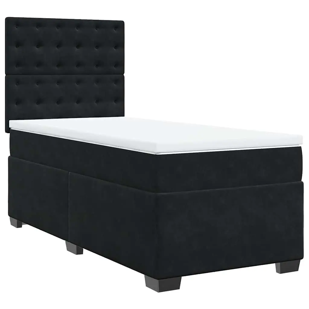 Box Spring Bed Black Velvet King Single with Pocket Spring Mattress Adjustable Headboard