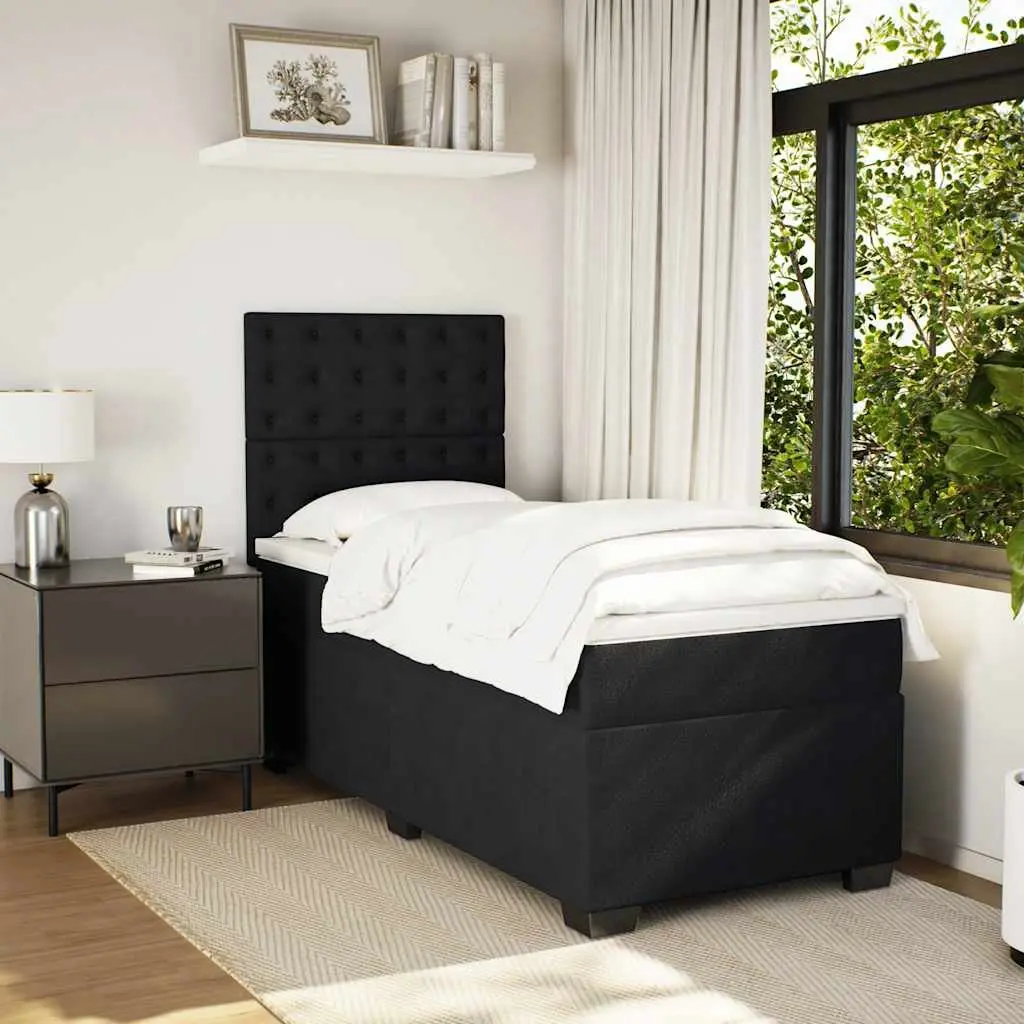 Box Spring Bed Black Velvet King Single with Pocket Spring Mattress Adjustable Headboard