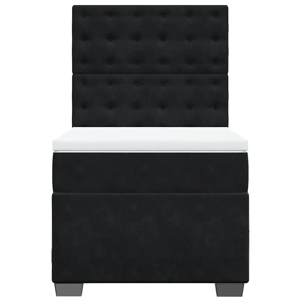 Box Spring Bed Black Velvet King Single with Pocket Spring Mattress Adjustable Headboard