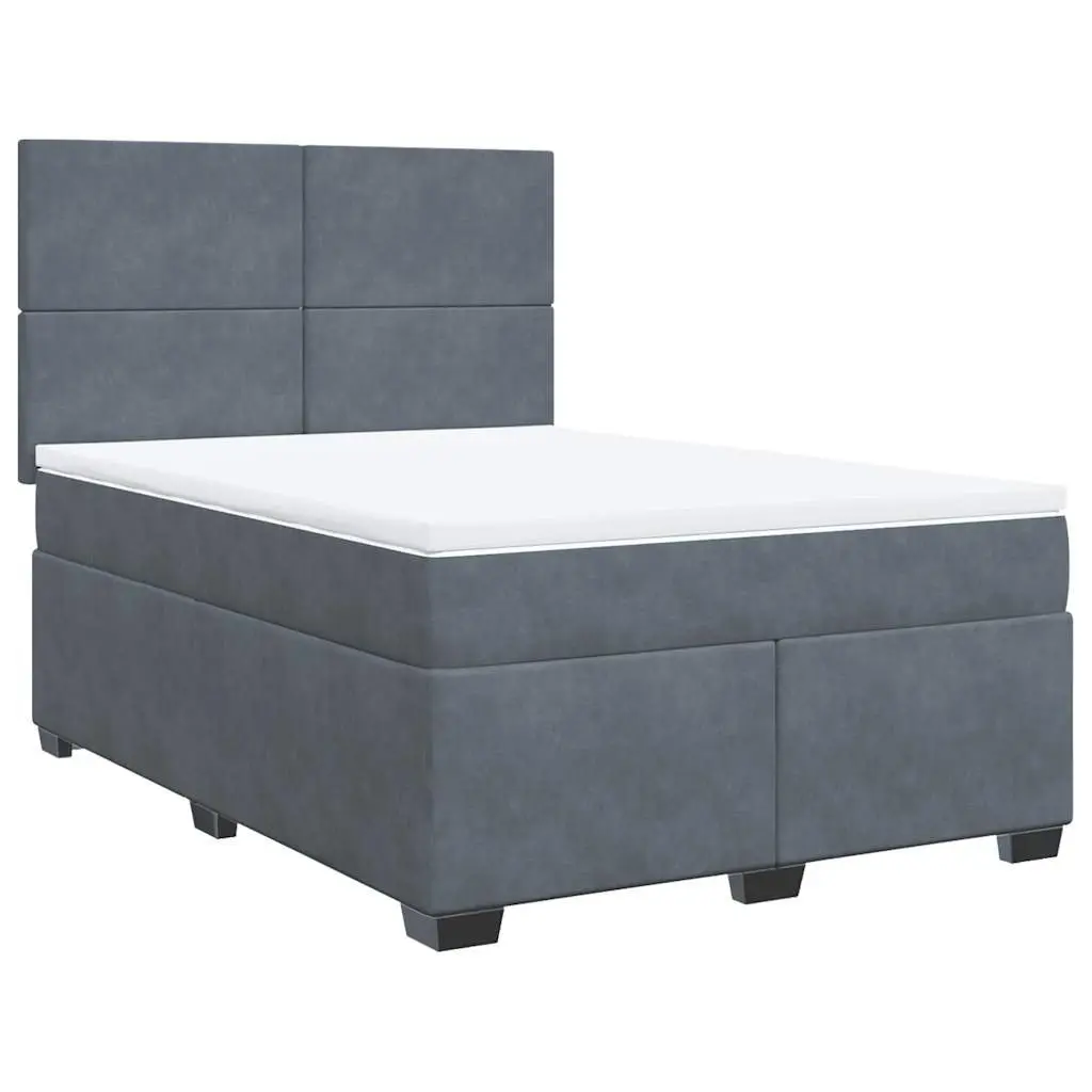 Box Spring Bed Dark Grey Velvet Double Pocket Spring Mattress