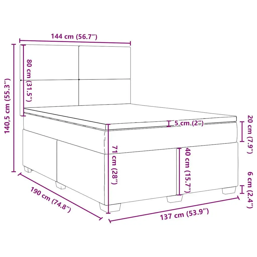 Box Spring Bed Dark Grey Velvet Double Pocket Spring Mattress