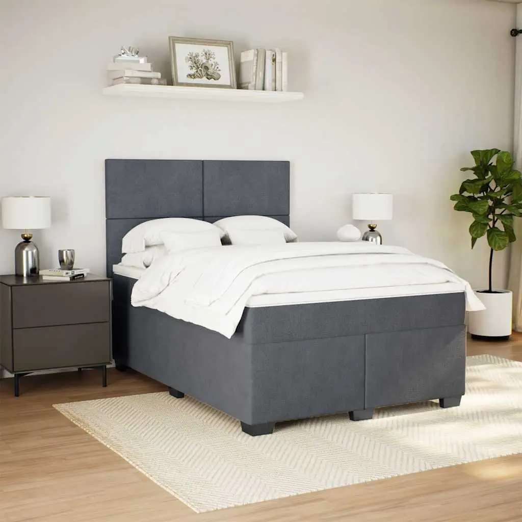 Box Spring Bed Dark Grey Velvet Double Pocket Spring Mattress