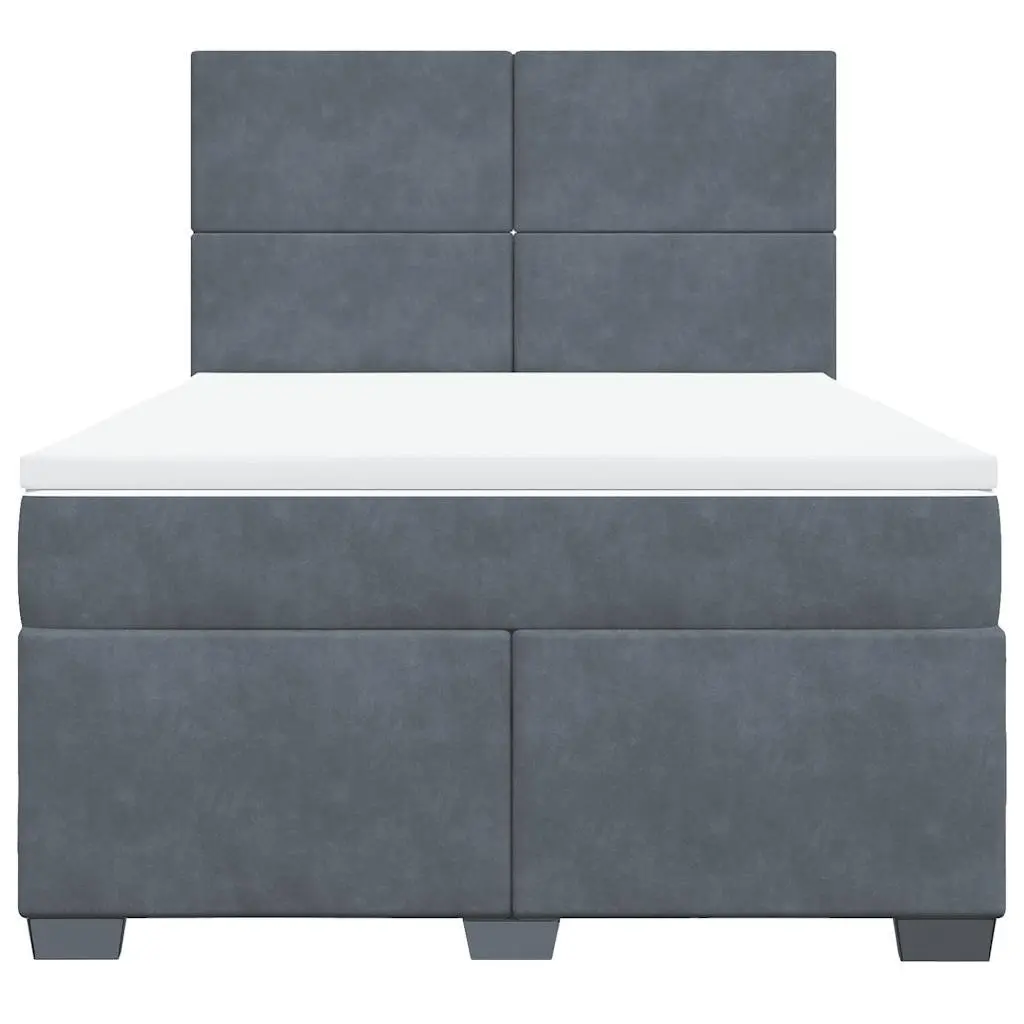 Box Spring Bed Dark Grey Velvet Double Pocket Spring Mattress