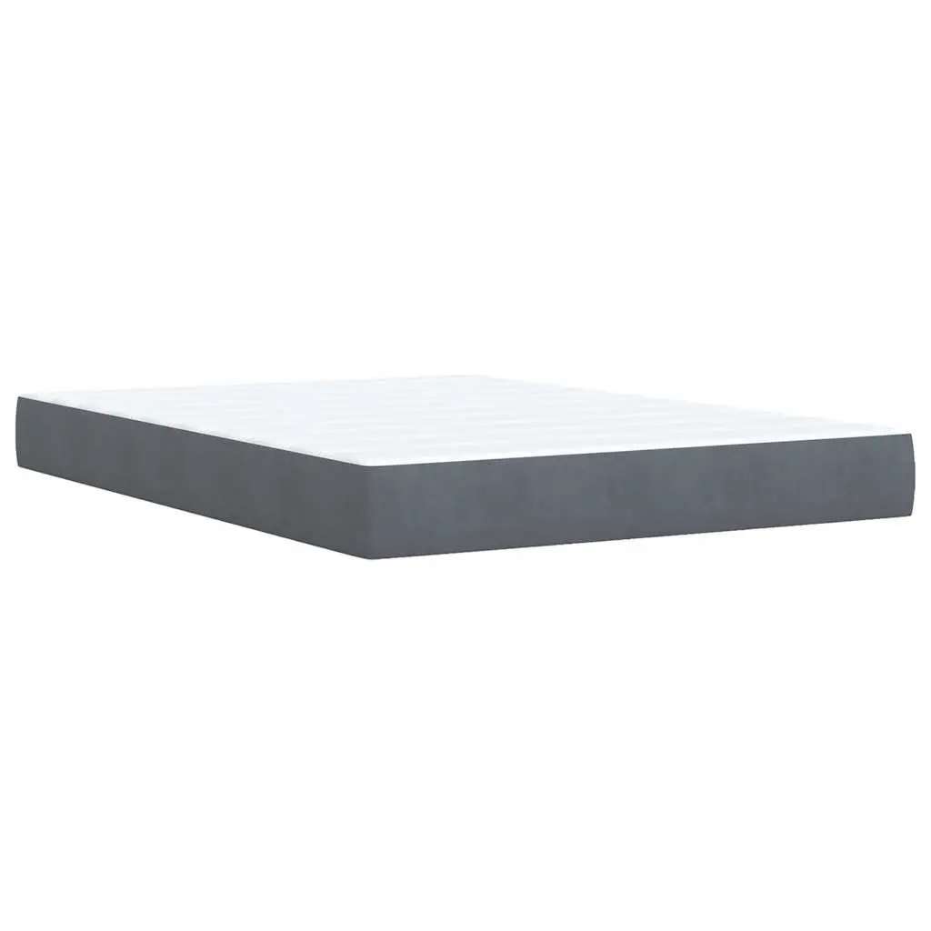 Box Spring Bed Dark Grey Velvet Double Pocket Spring Mattress