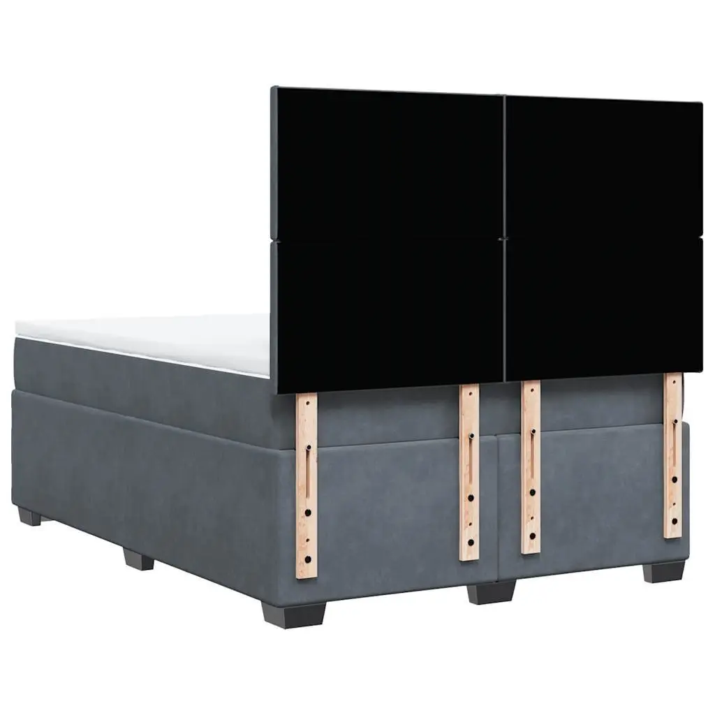 Box Spring Bed Dark Grey Velvet Double Pocket Spring Mattress
