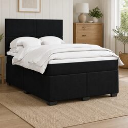 Double Black Velvet Box Spring Bed with Adjustable Headboard
