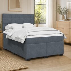 Stylish Double Box Spring Bed with Velvet Pocket Spring Mattress