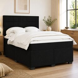 Double Black Velvet Box Spring Bed with Pocket Sprung Mattress