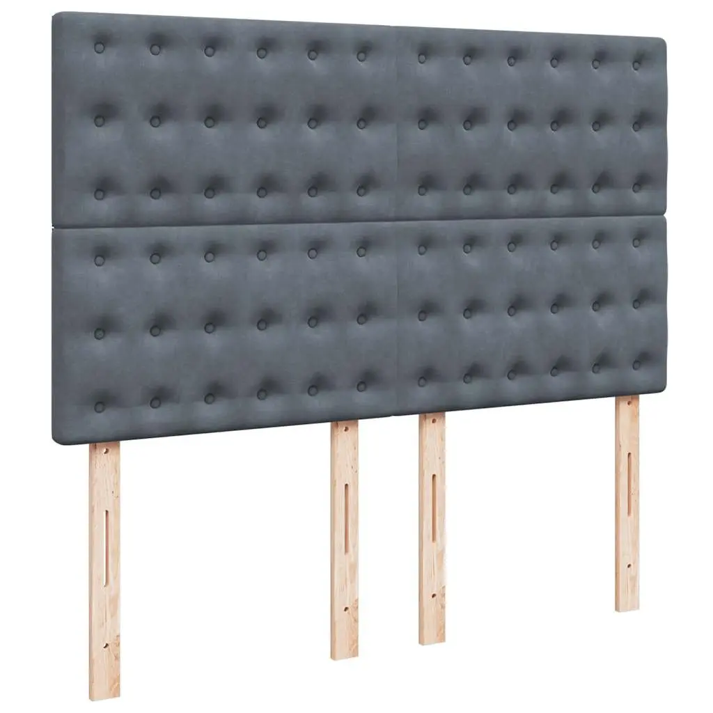 Double Box Spring Bed Grey Velvet Adjustable Pocket Sprung Mattress