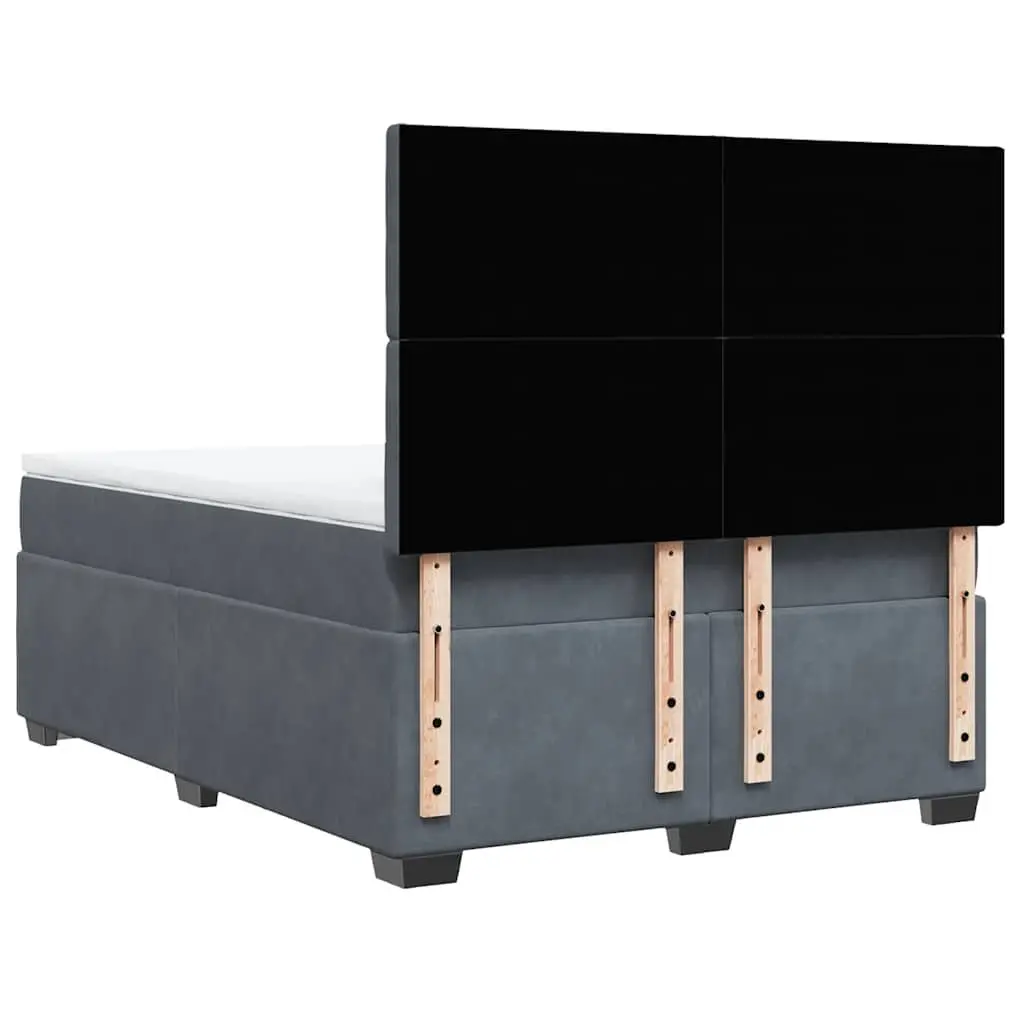 Double Box Spring Bed Grey Velvet Adjustable Pocket Sprung Mattress