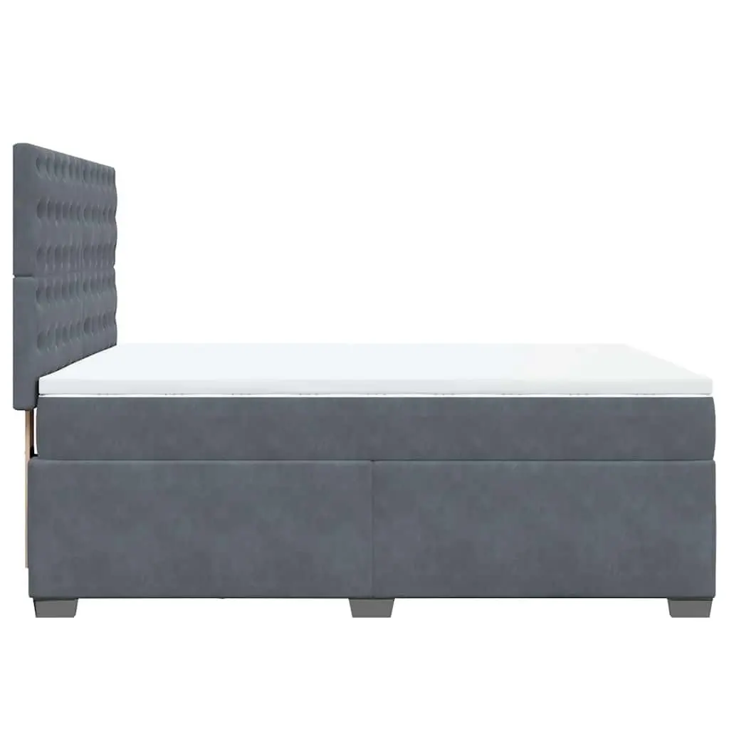 Double Box Spring Bed Grey Velvet Adjustable Pocket Sprung Mattress