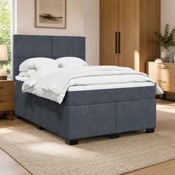Grey Queen Box Spring Bed with Adjustable Headboard