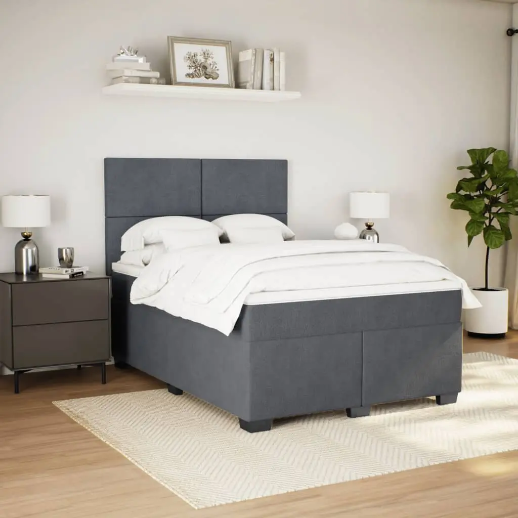 Queen Box Spring Bed Grey Height Adjustable Headboard Pocket Spring Mattress Velvet Fabric