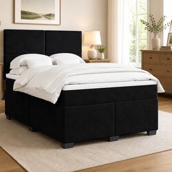 Queen Velvet Box Spring Bed with Pocket Mattress