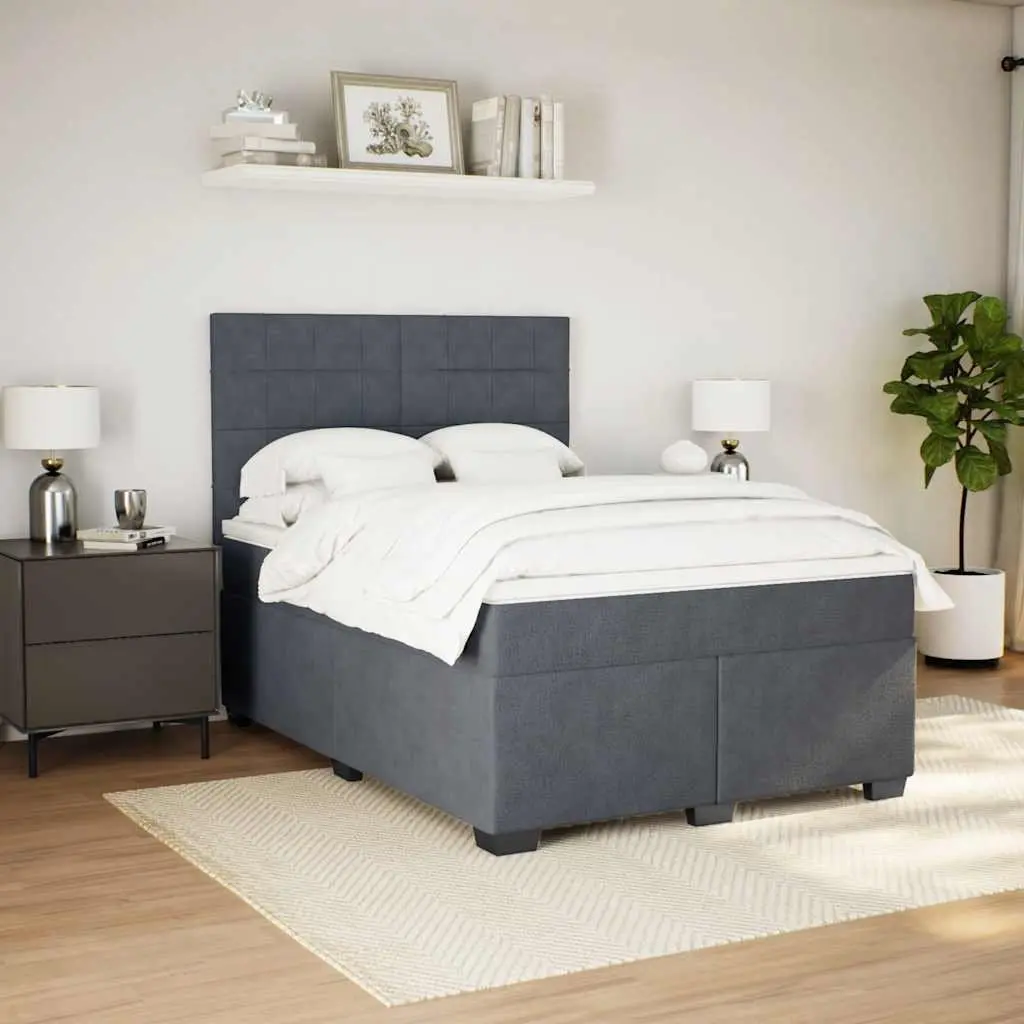 Queen Box Spring Bed Grey Velvet Pocket Spring Mattress Height Adjustable Headboard