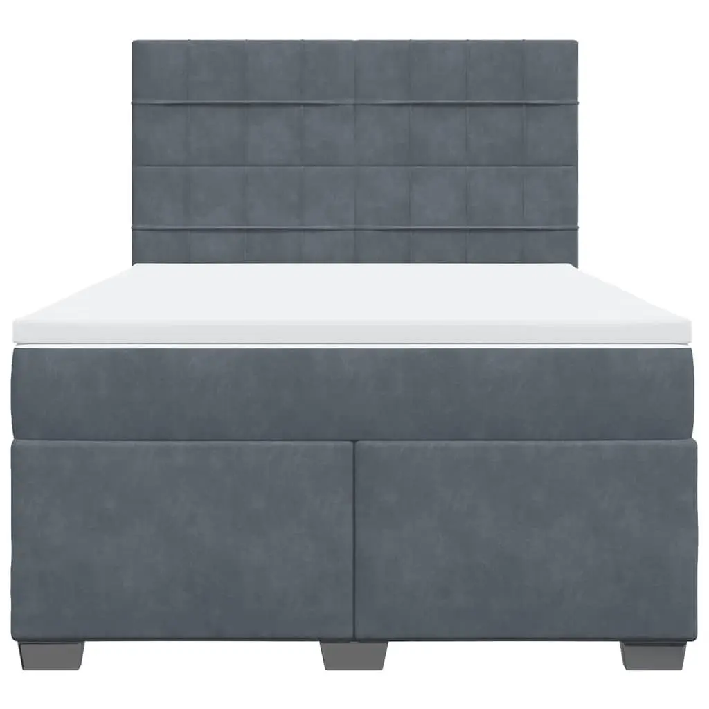 Queen Box Spring Bed Grey Velvet Pocket Spring Mattress Height Adjustable Headboard