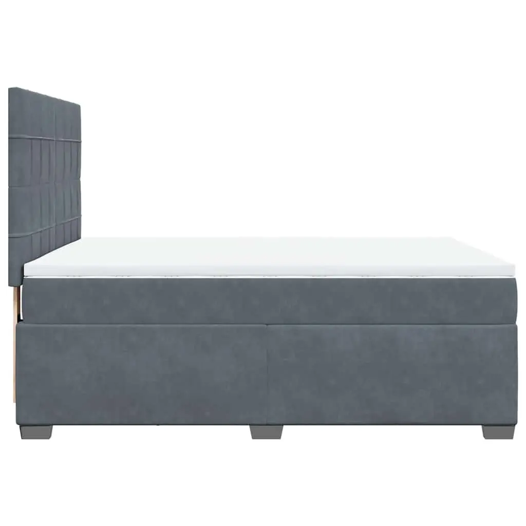 Queen Box Spring Bed Grey Velvet Pocket Spring Mattress Height Adjustable Headboard