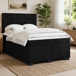 Queen Box Spring Bed with Pocket Sprung Mattress in Black Velvet