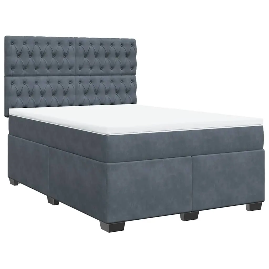 Queen Box Spring Bed Grey Velvet Adjustable Height Pocket Spring Mattress