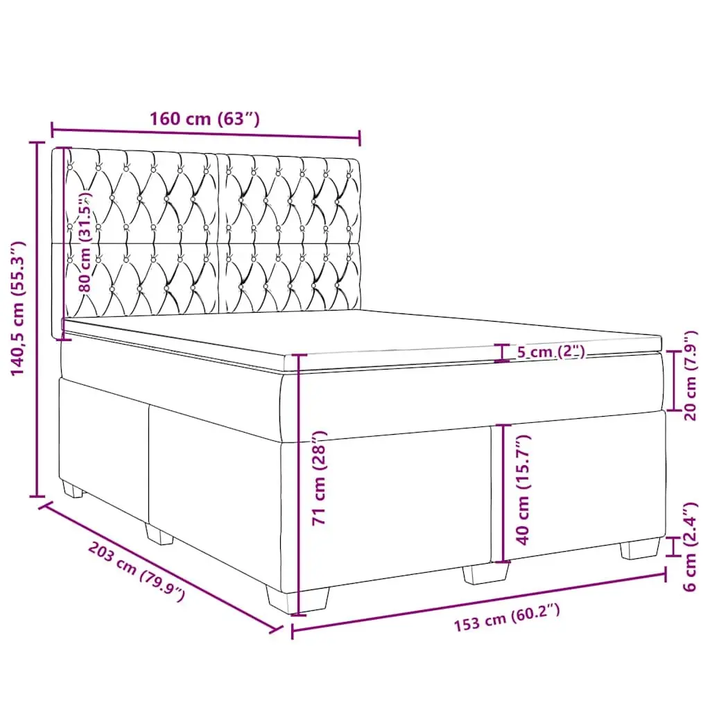 Queen Box Spring Bed Grey Velvet Adjustable Height Pocket Spring Mattress