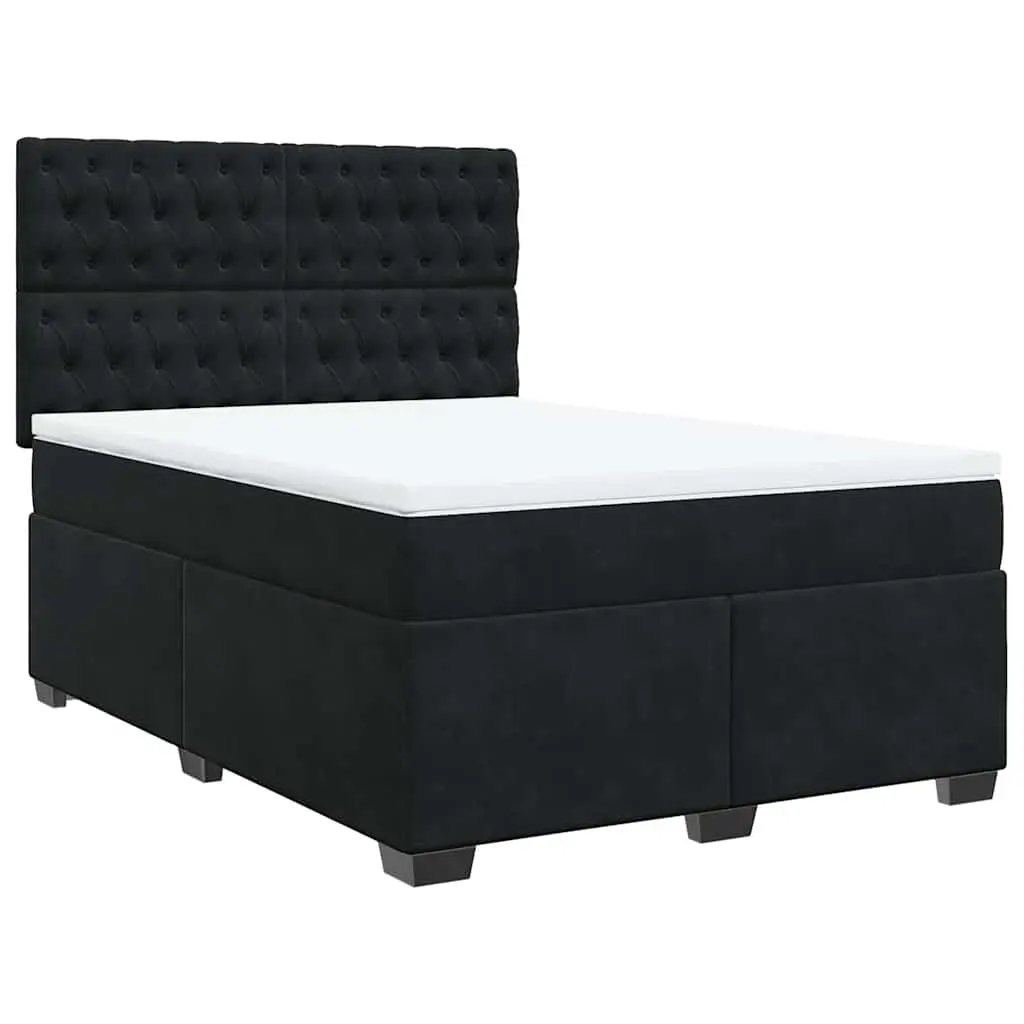 Queen Box Spring Bed Black Velvet Adjustable Headboard Pocket Spring Mattress