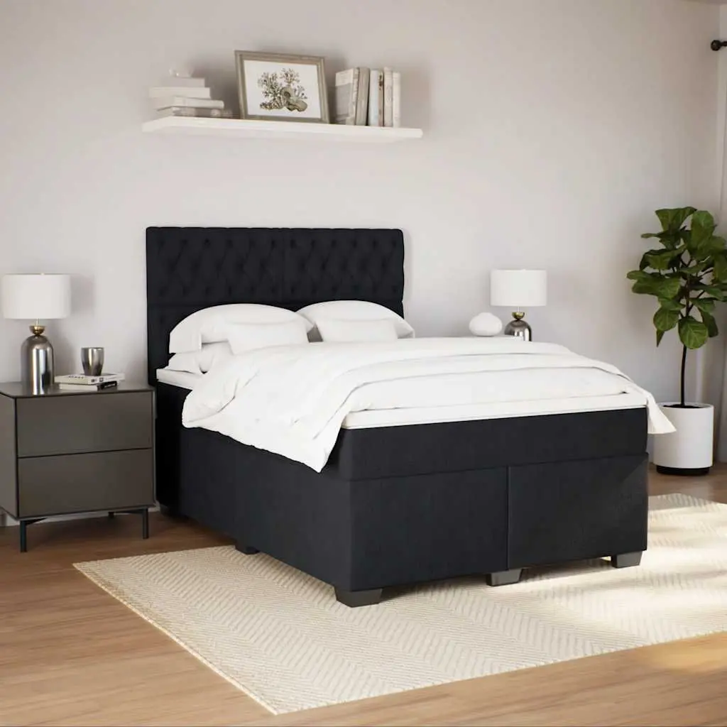 Queen Box Spring Bed Black Velvet Adjustable Headboard Pocket Spring Mattress