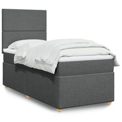 King Single Box Spring Bed with Pocket Mattress Grey Fabric Adjustable Headboard