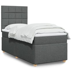 Box Spring Bed with Pocket Spring Mattress King Single Grey Fabric Headboard