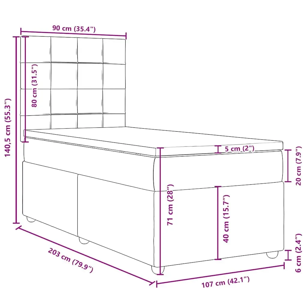 King Single Box Spring Bed with Pocket Mattress Black Fabric Headboard