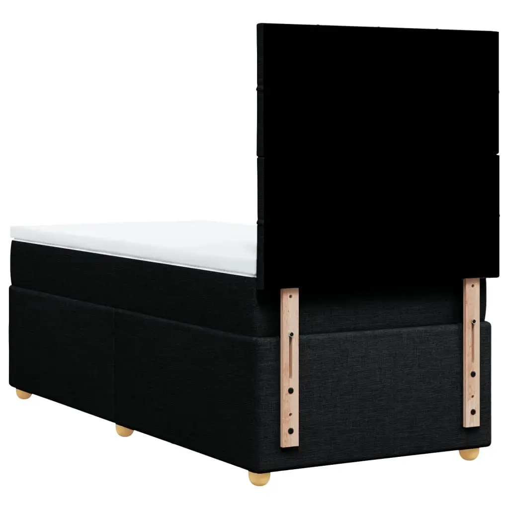 King Single Box Spring Bed with Pocket Mattress Black Fabric Headboard