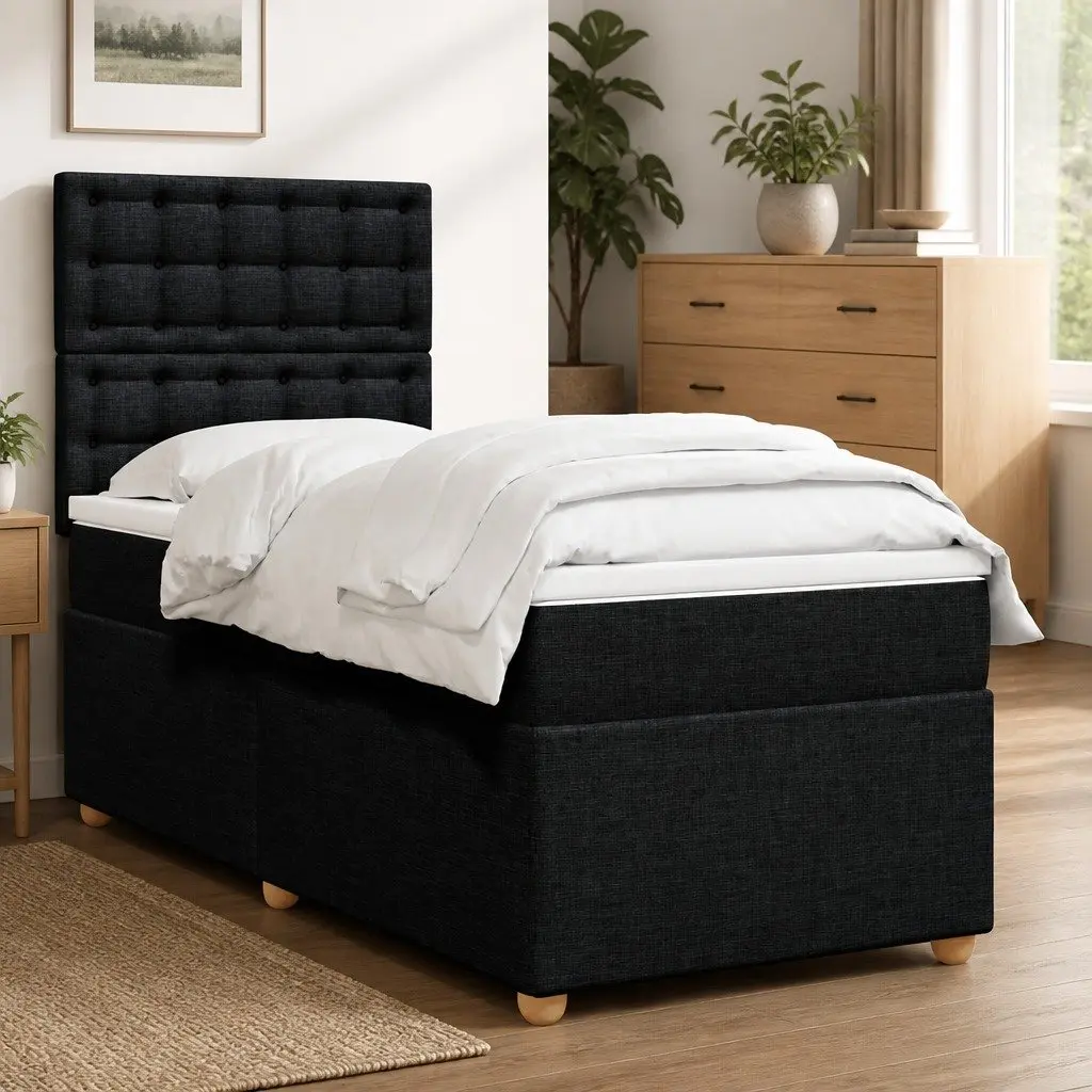 Box Spring Bed King Single Height-Adjustable Headboard Pocket Spring Mattress Polyester Fabric Upholstery