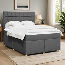 Double Box Spring Bed with Adjustable Headboard in Grey