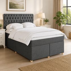 Double Box Spring Bed with Adjustable Headboard in Grey