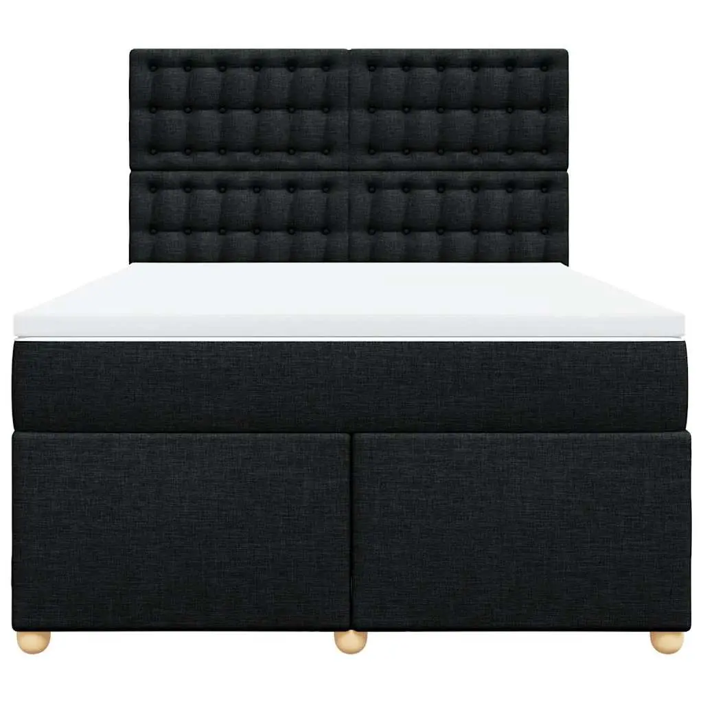 Double Box Spring Bed with Pocket Spring Mattress Height-Adjustable Headboard Black Polyester Fabric